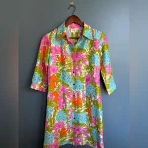 Milly 100% Silk Colorful Floral Shirt Dress